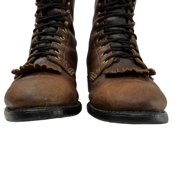PD Tuff Vintage Brown Leather Lace Up Kittie Western Packer Boots Size M 8/ W 10 - Picture 4 of 10